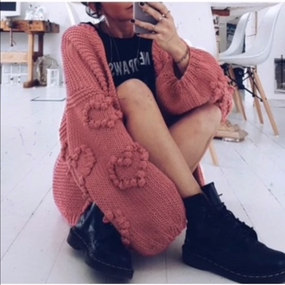 Balloon Sleeve Knit Cardigan - PINK - Picture 9 of 9